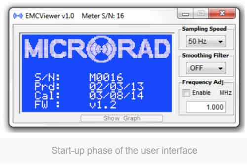 Microrad EMC Viewer Software Start-up phase of the user interface